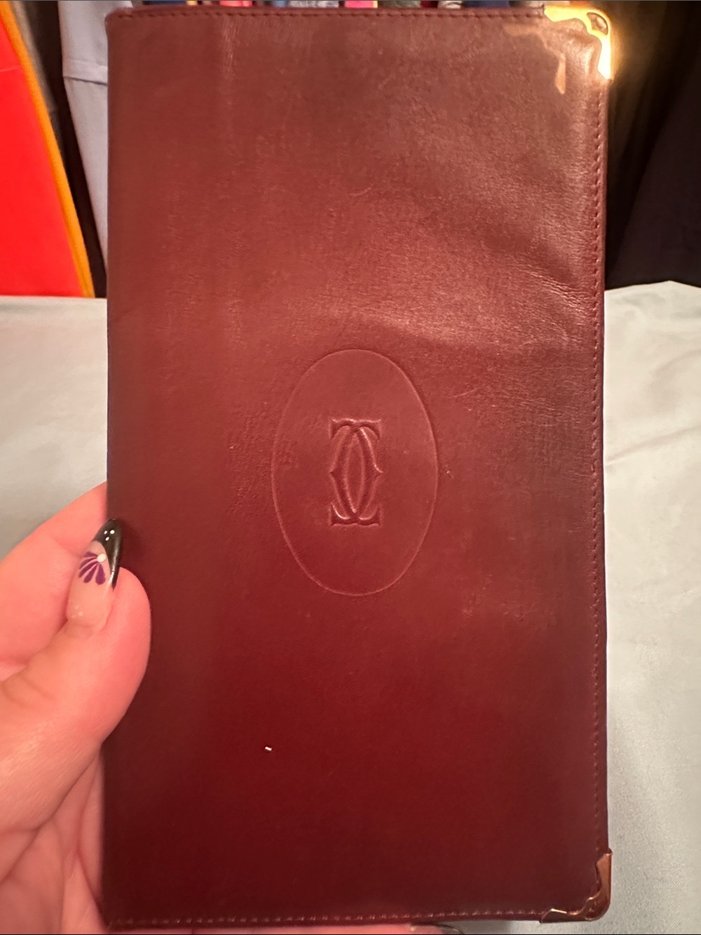 Cartier Burgundy Leather Long Wallet with Gold Corners